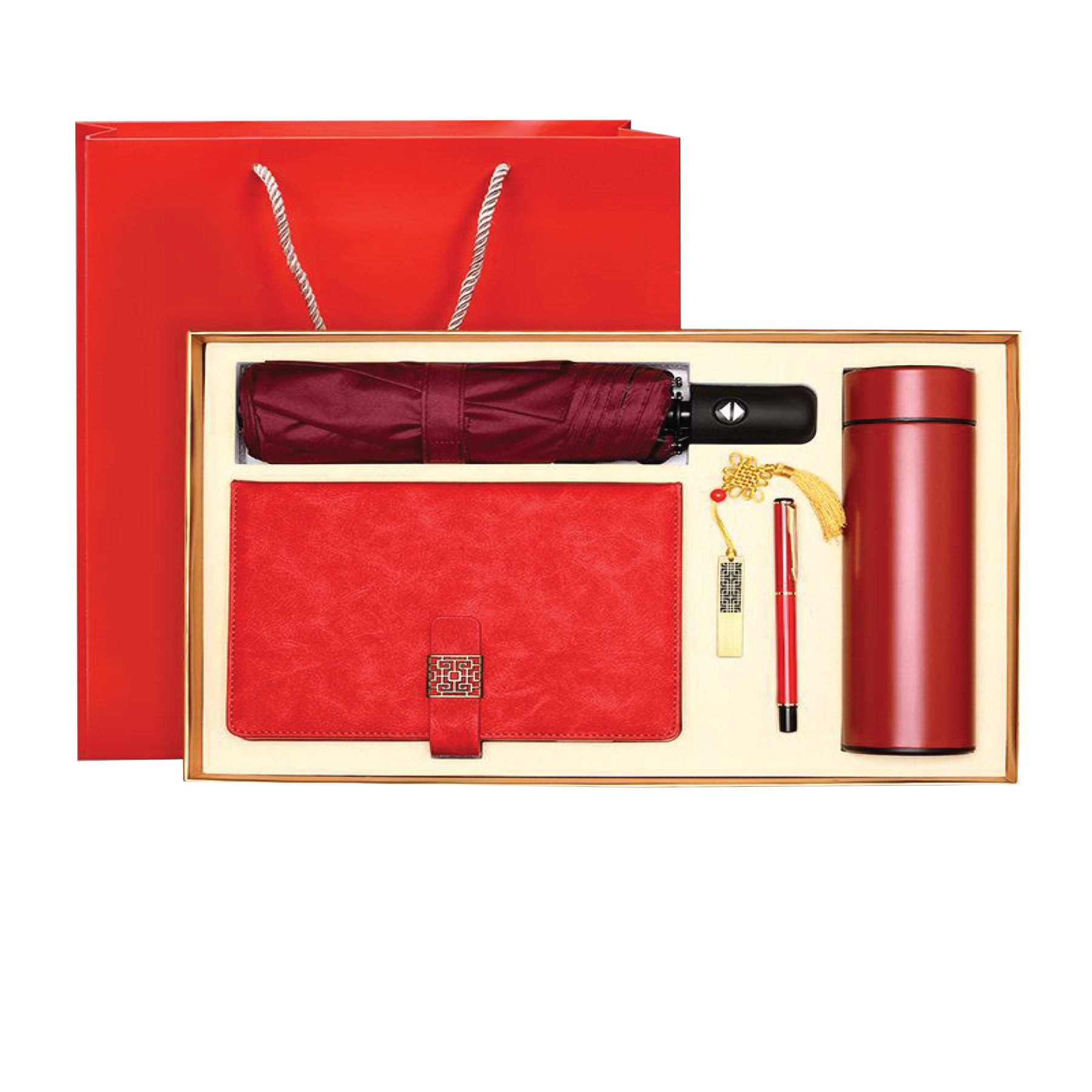 Gift Box 5 in 1 Notebook + Pen + USB drive + Umbrella + Smart Thermos 