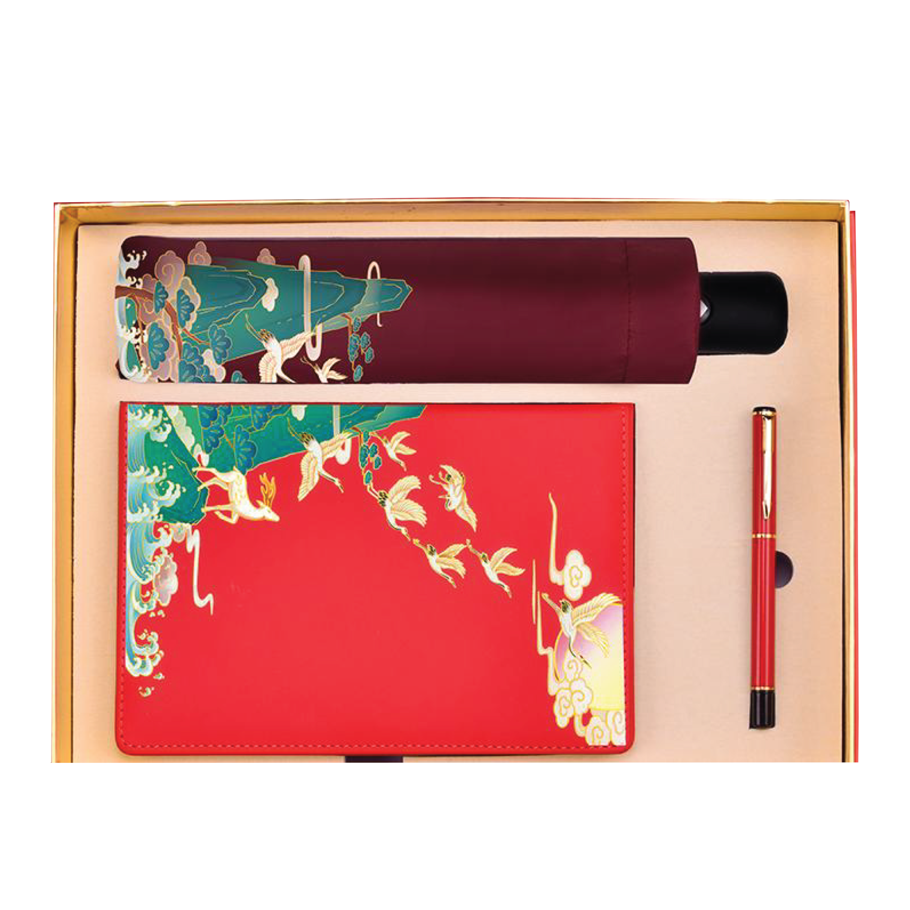 Red Gift Box 3 in 1 Notebook + Pen + Umbrella 
