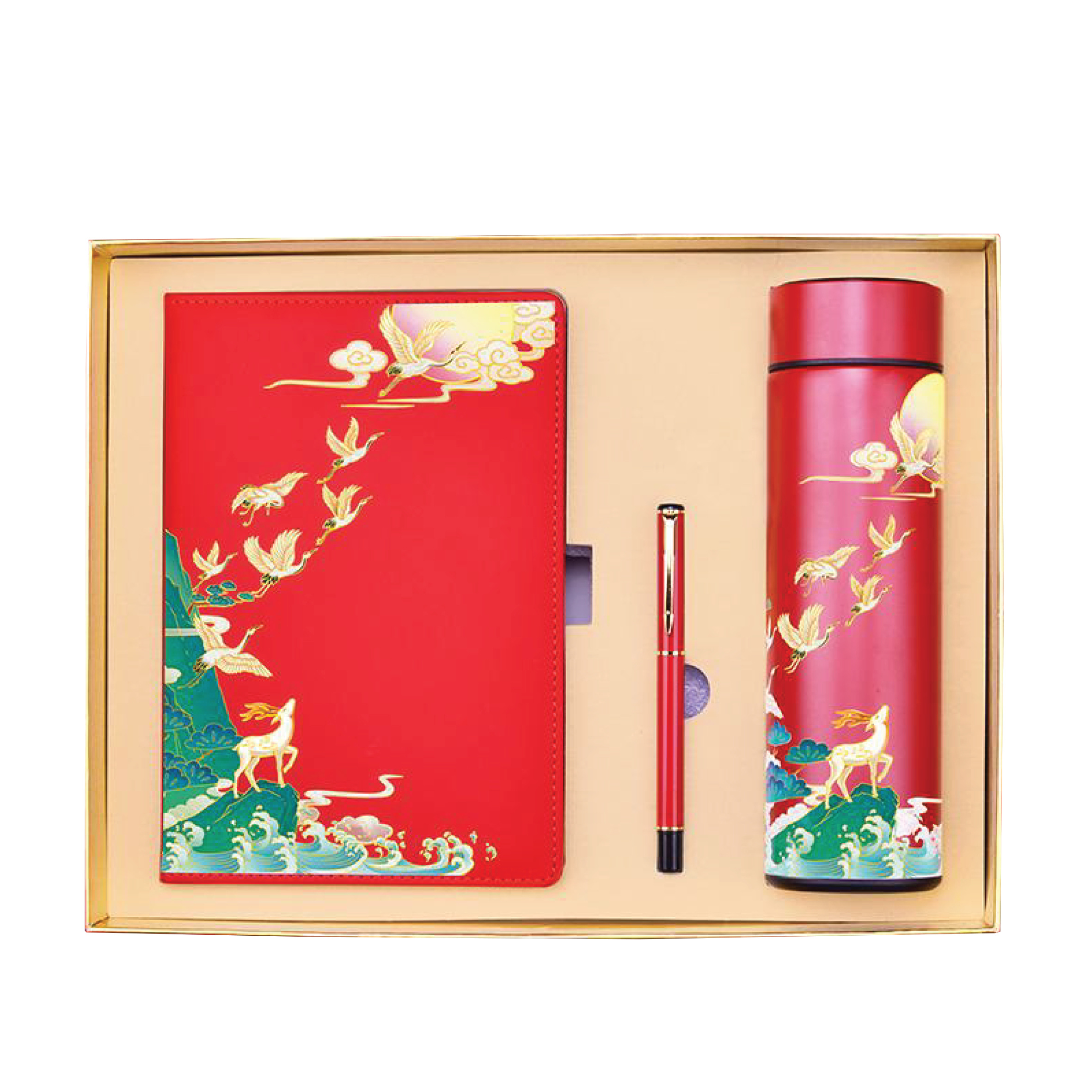 Red Gift Box 3 in 1 Notebook + Pen + Smart Thermos 