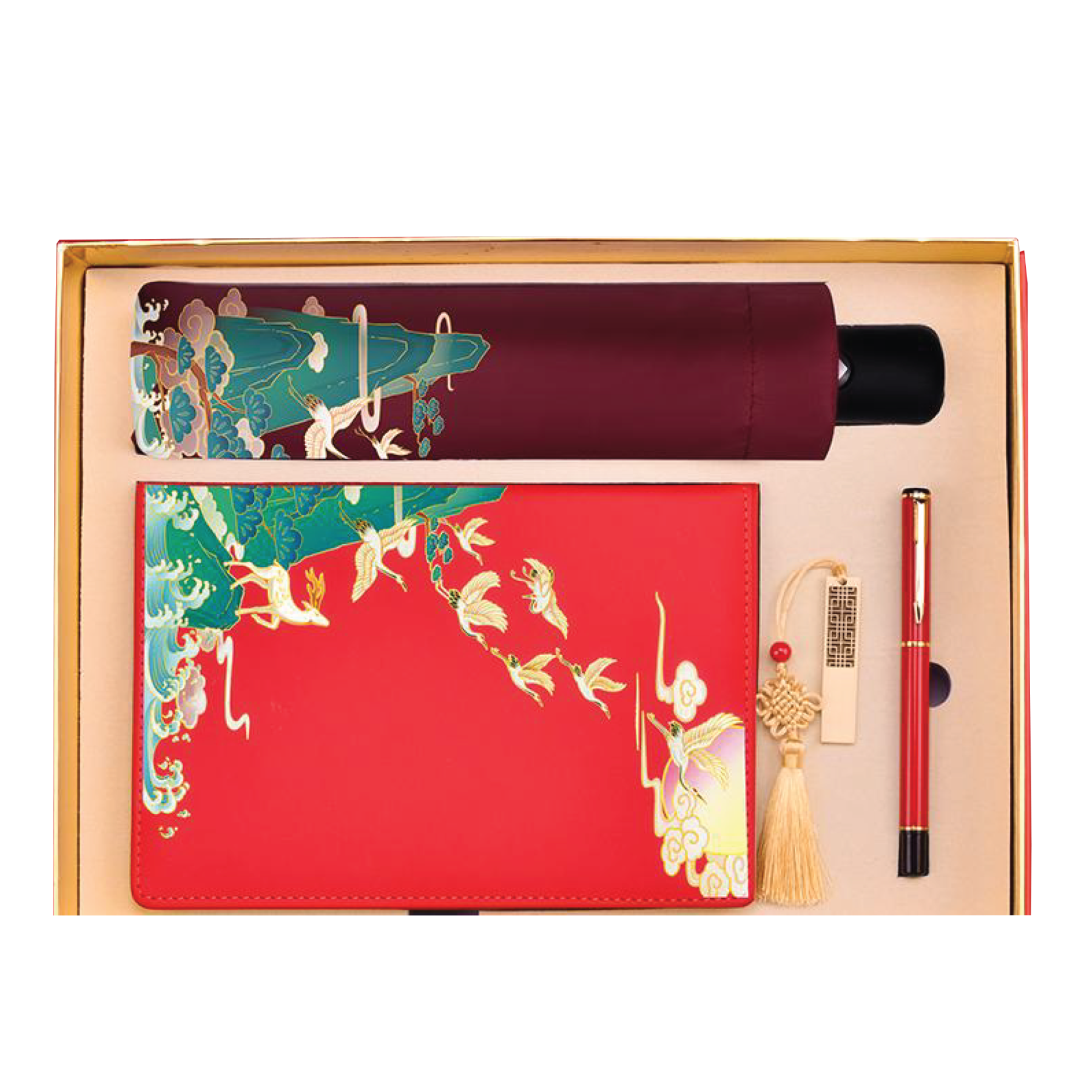 Red Gift Box 4 in 1 Notebook + Pen + USB drive + Bookmark