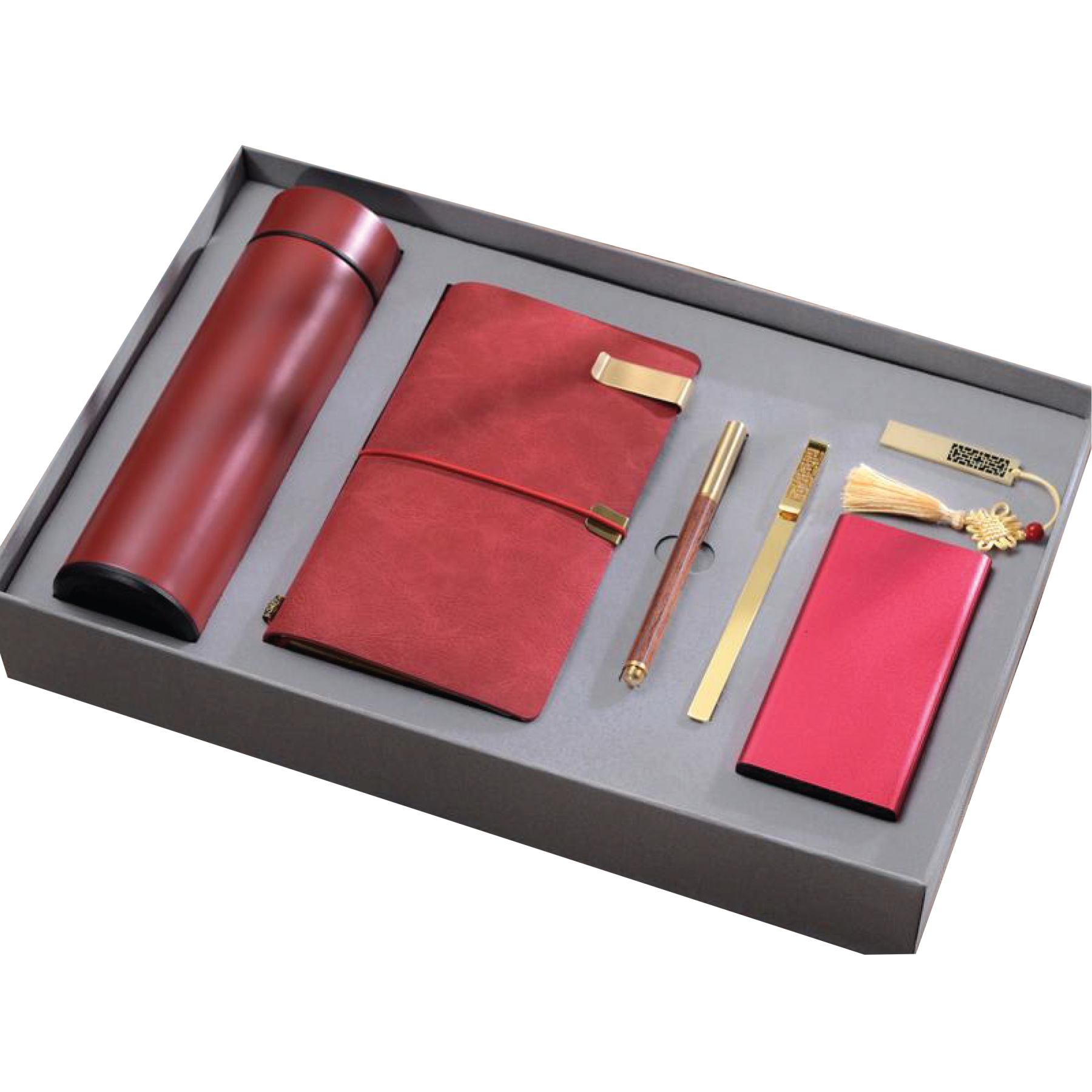 Gift Box 6 in 1 Notebook + Pen + USB drive + Powerbank + Bookmark + Smart Thermos