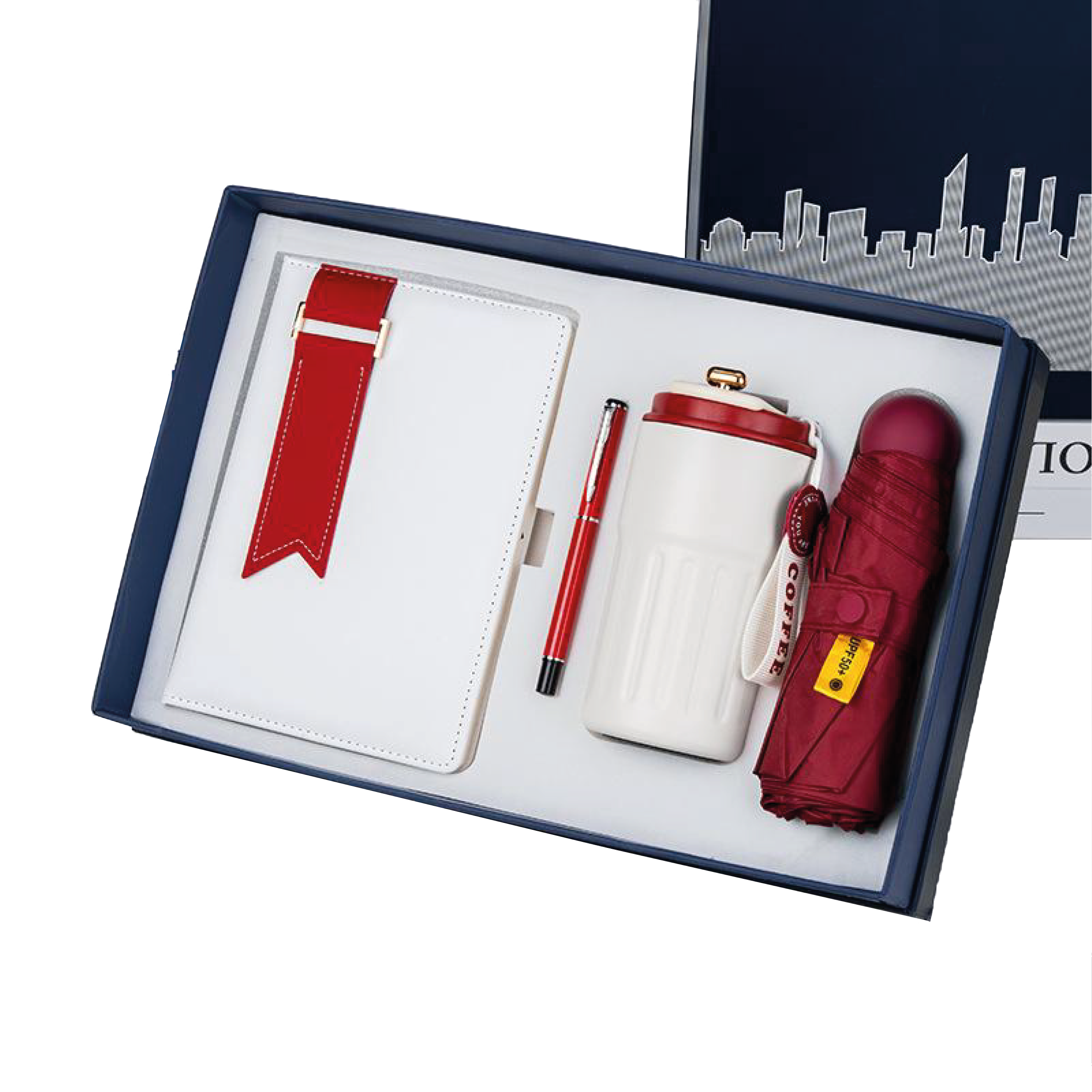 Gift Box 4 in 1 Notebook + Pen + Flask + Mini Umbrella