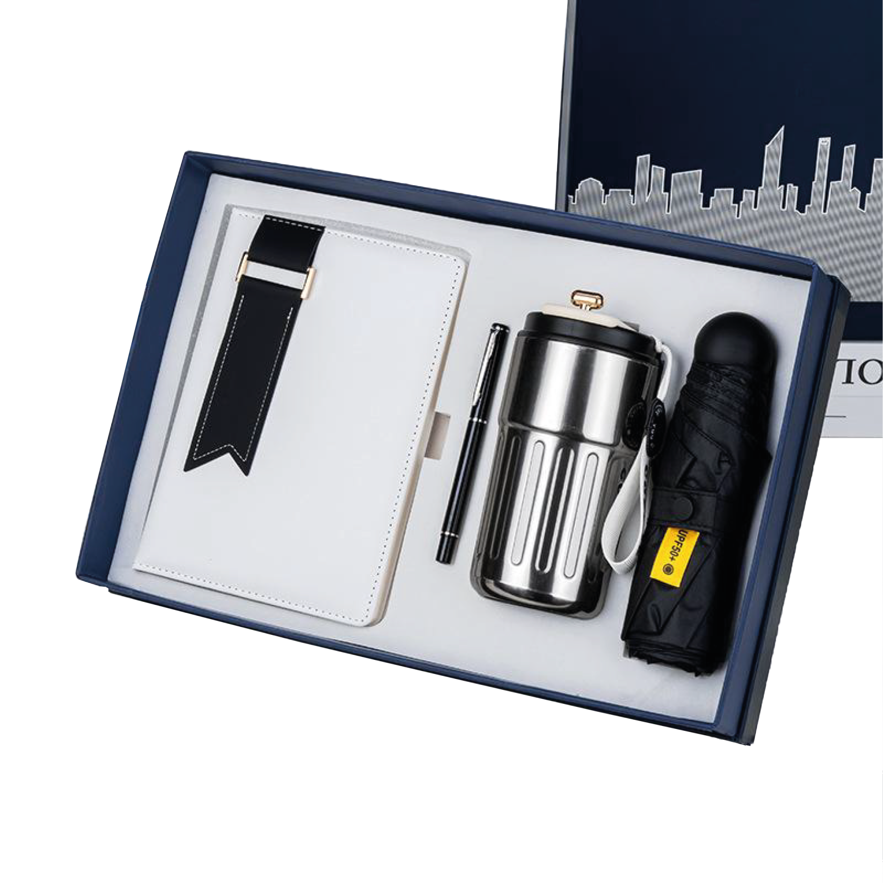 Gift Box 4 in 1 Notebook + Pen + Flask + Mini Umbrella