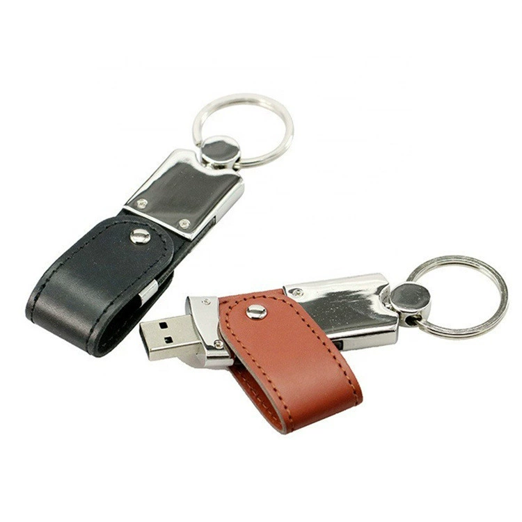 Swivel Leather USB Keychain