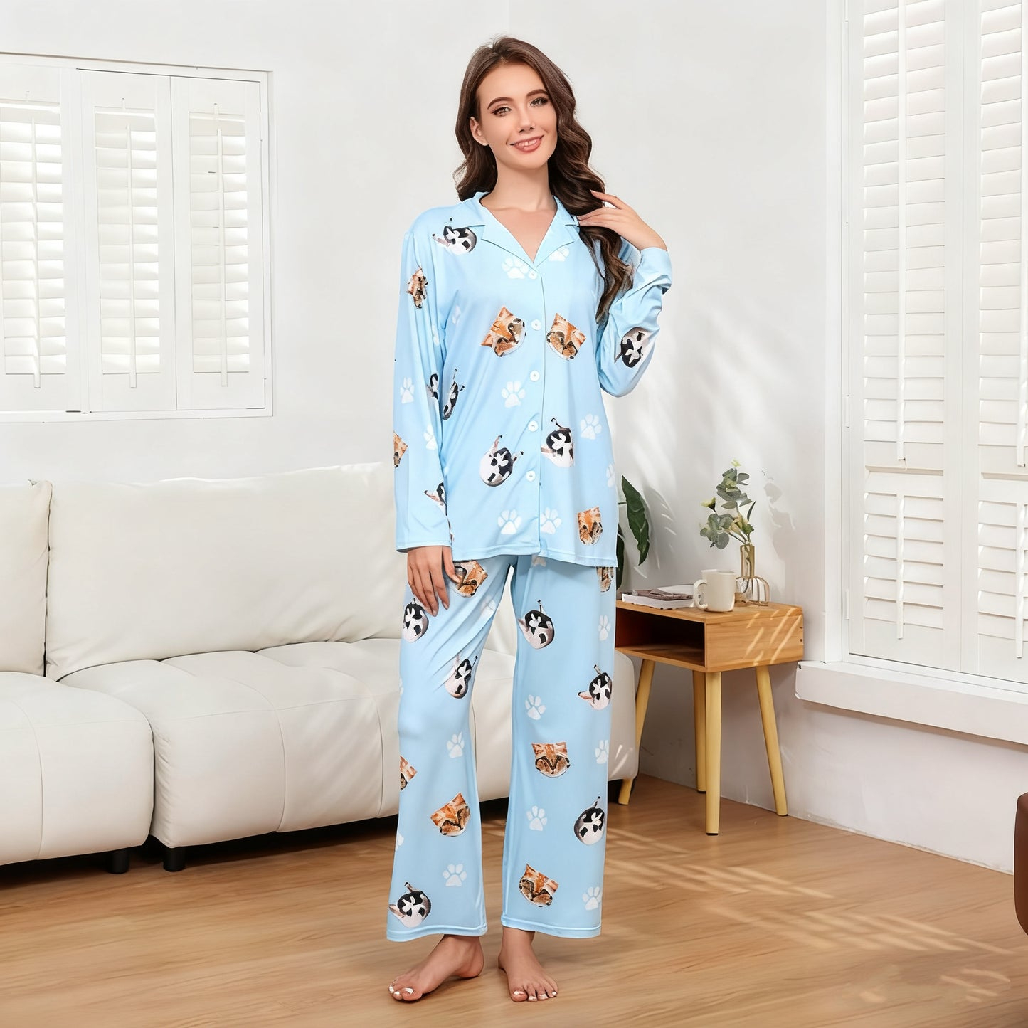 Personalized Family Pajamas, Dog Portrait, Pet Lover Gift, Long Pajamas Women, Pet Photo Pajamas, Memorial Gift, Gift for Her