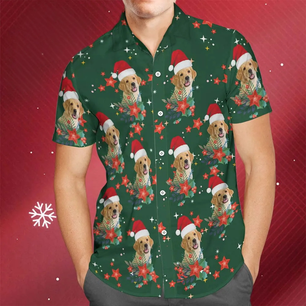 Men's Custom Photo Christmas Hawaiian Shirts Christmas Gift for Pet Lovers