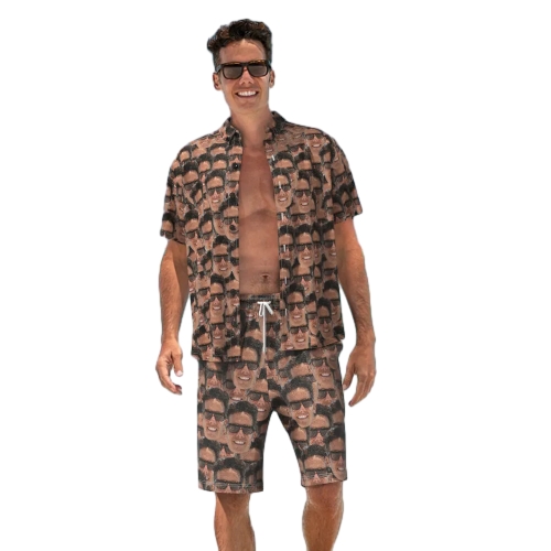 Custom Face Hawaiian Shirt And Beach Shorts Personalised Men's Photo Face Mash Vacation Party Gift