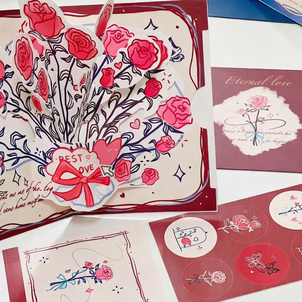 Red - 3D Rose Greeting Card Creative Card - MyFacepajamasAU