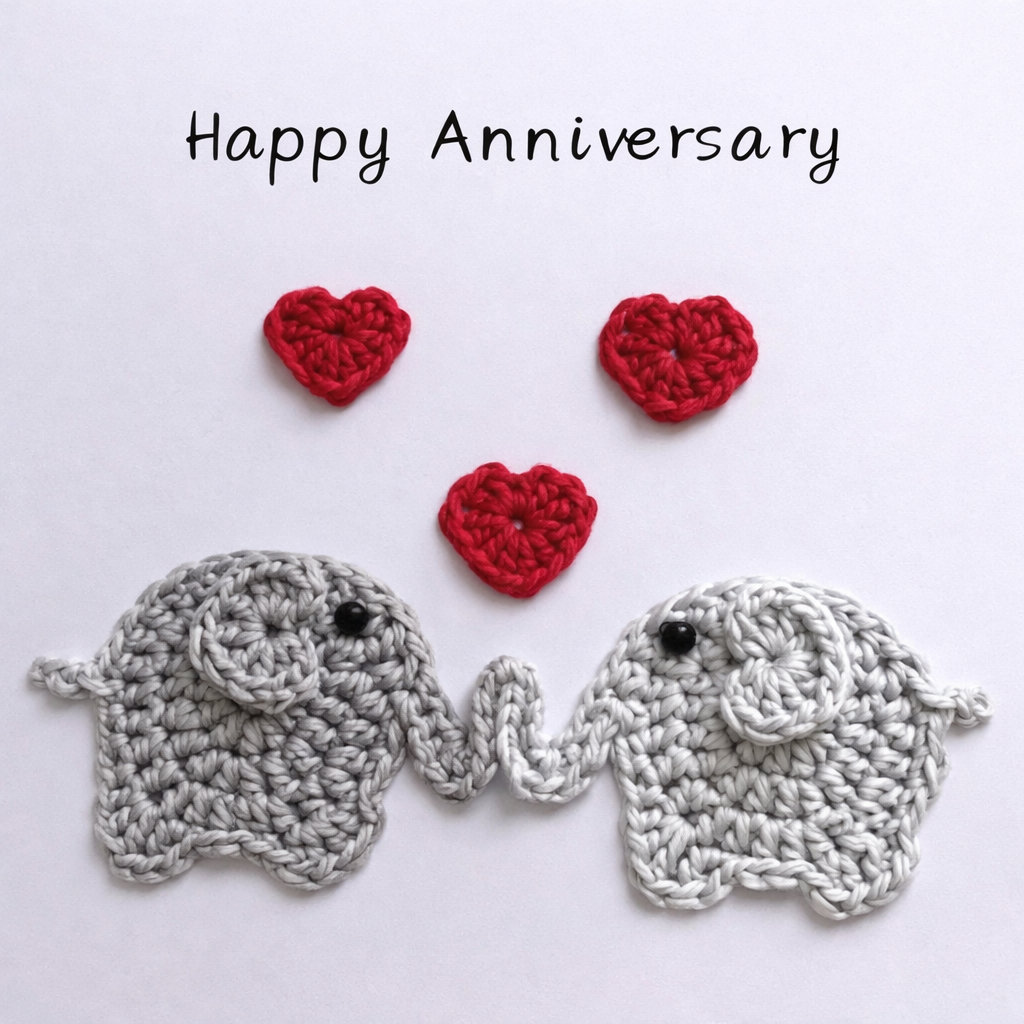 Happy Anniversary Handmade Crochet Greeting Card Valentine’s Day 3D Knitted Card, Romantic Gift for Her - MyFacepajamasAU