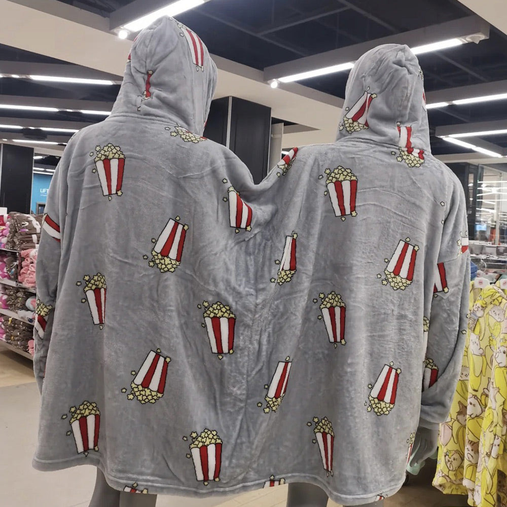 Popcorn Couple Jumpsuit Pajamas Warm And Intimate One-Piece Loungewear Blanket Funny Valentine's Day Gift