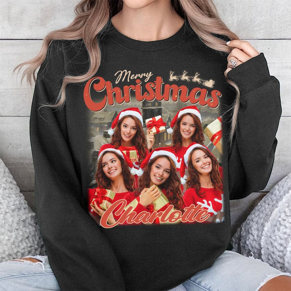 Custom Human Face Photo Merry Christmas Sweatshirt - MyFacepajamasAU