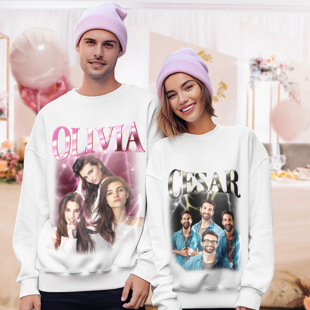 Custom Photo and Text Hoodie Personalized Photo Gift Unisex Personality Vintage Lightning Sweatshirt - MyFacepajamasAU