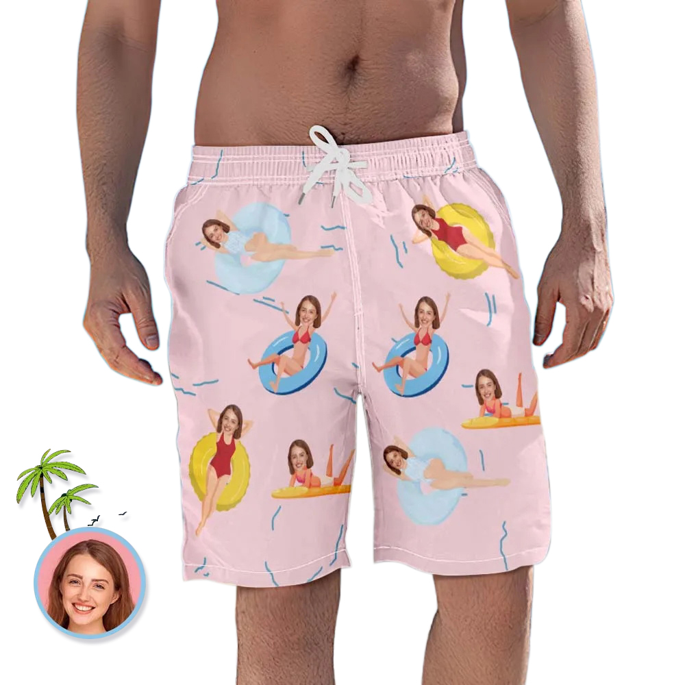 Personalised Beach Shorts for Men Summer Time Custom Face Swim Trunks