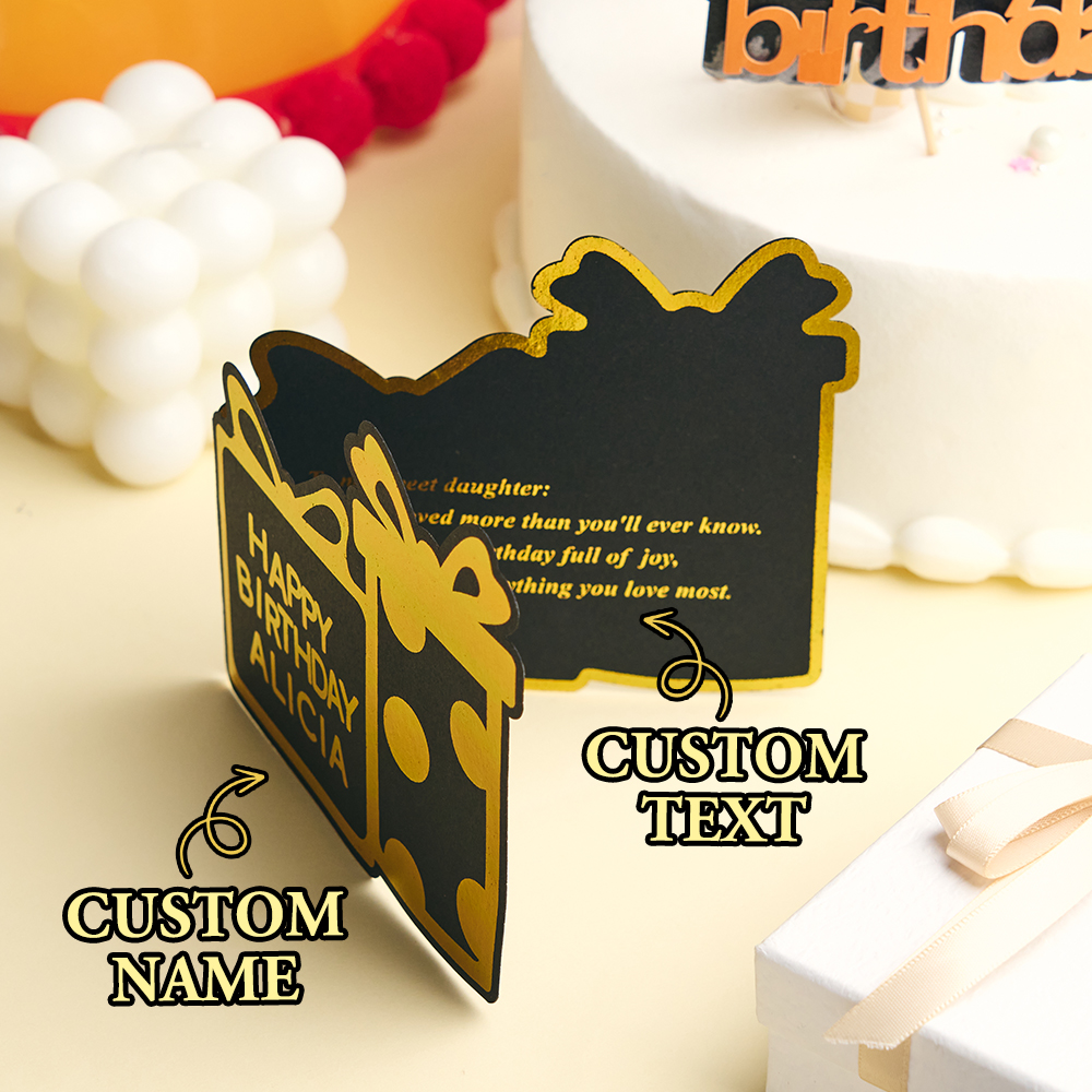Custom Name Birthday Card Personalized Text Black Gold Card - MyFacepajamasAU