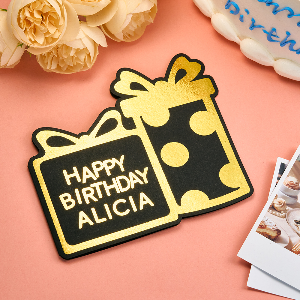 Custom Name Birthday Card Personalized Text Black Gold Card - MyFacepajamasAU