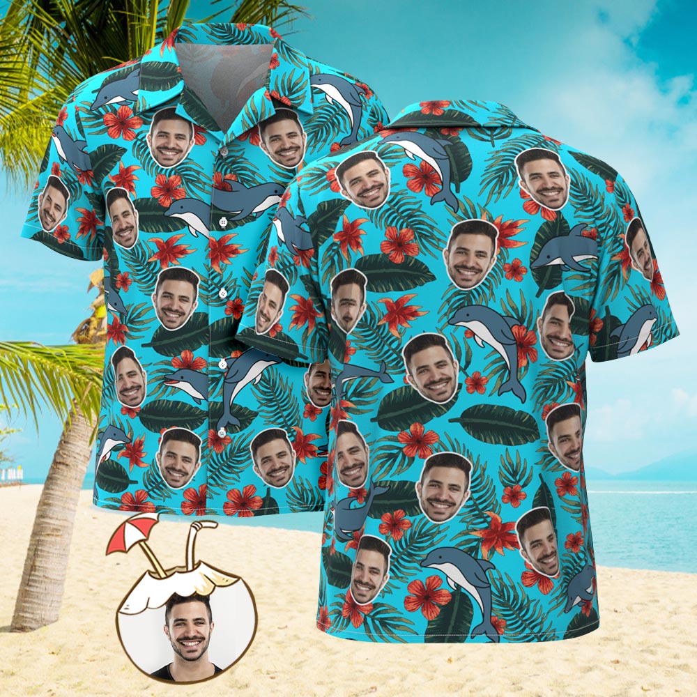 Custom Men's Shirt Face All Over Print Hawaiian Shirt