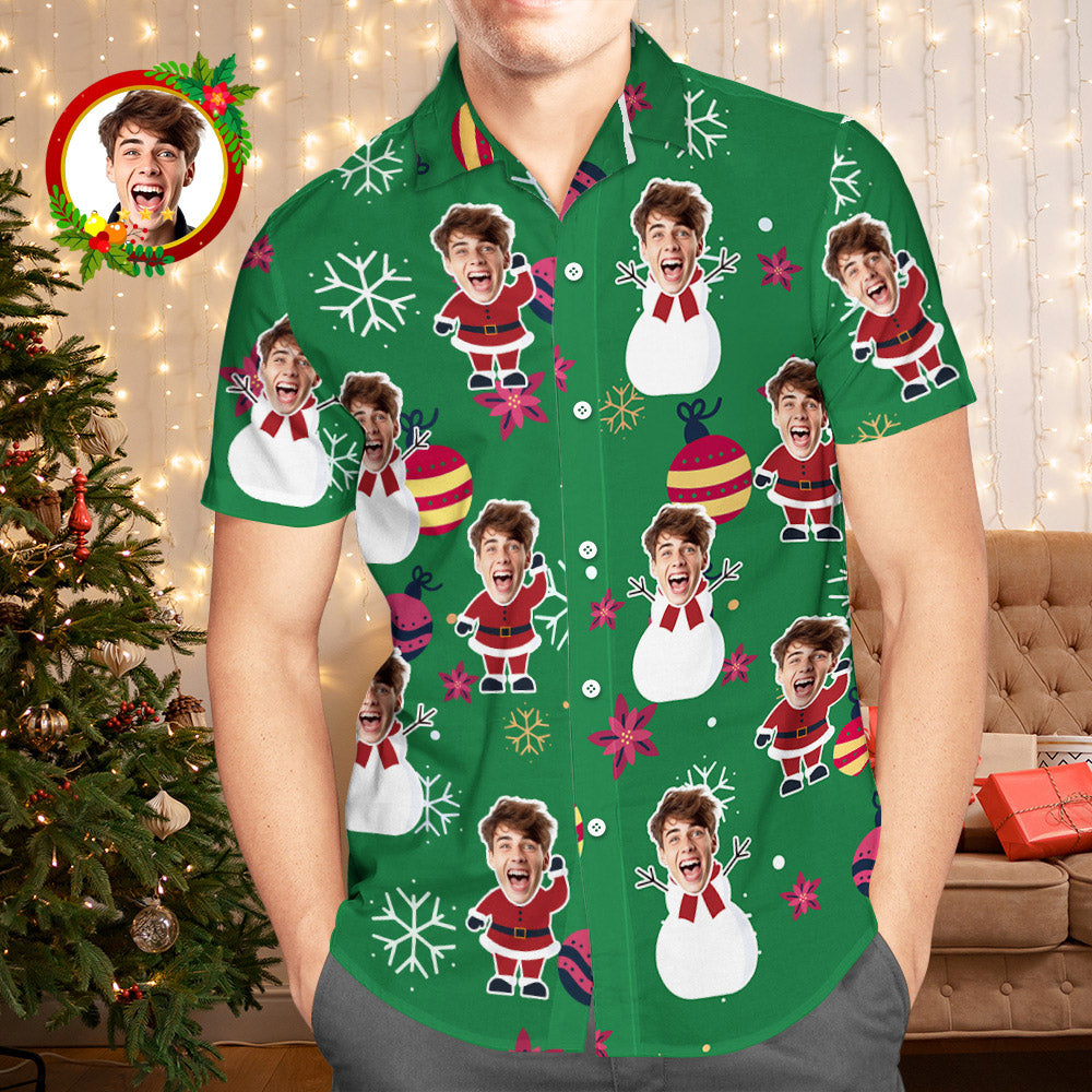 Custom Face Hawaiian Shirt Christmas Ball Men's Christmas Shirts - My Photo Socks AU