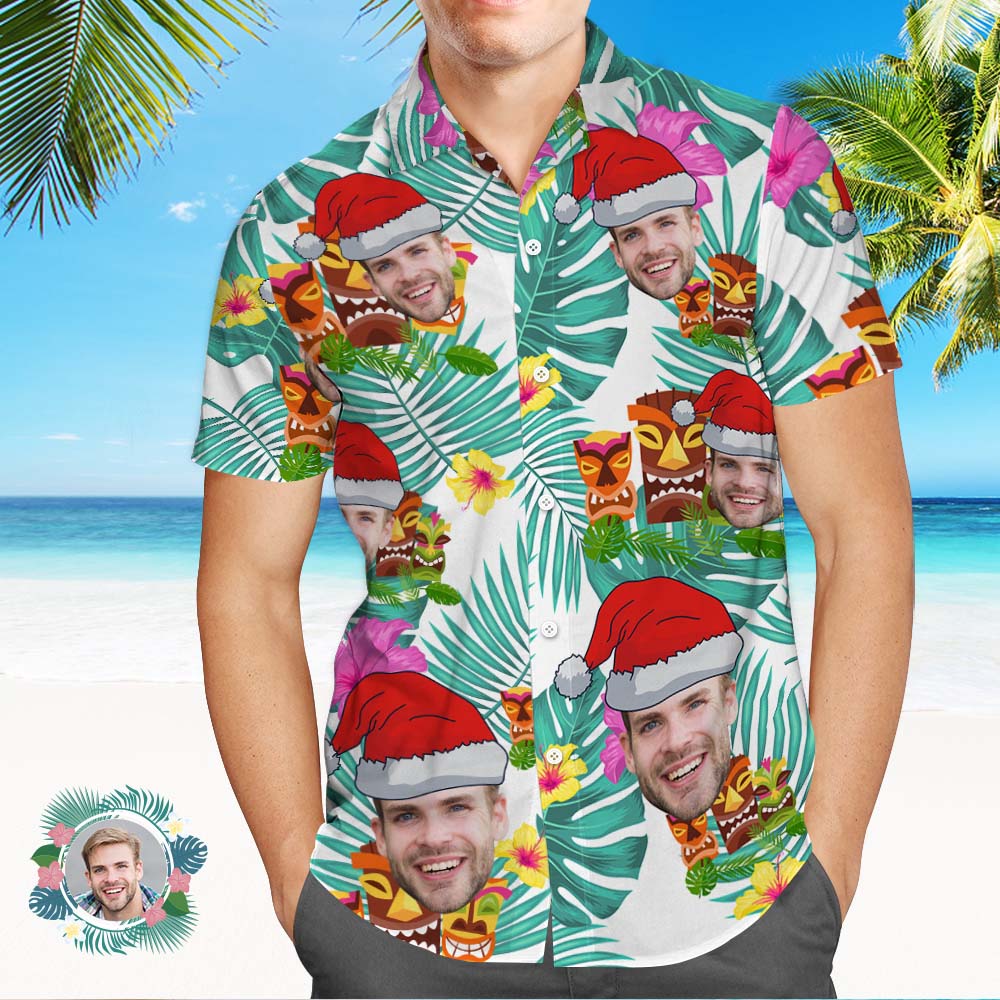 Custom Face Hawaiian Shirts Personalised Photo  Name Gift Men's Christmas Shirts Merry Christmas Gifts