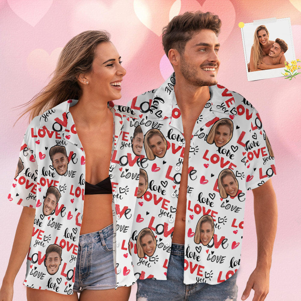 Custom Face Hawaiian Style Personalised White Shirt Couple Outfit