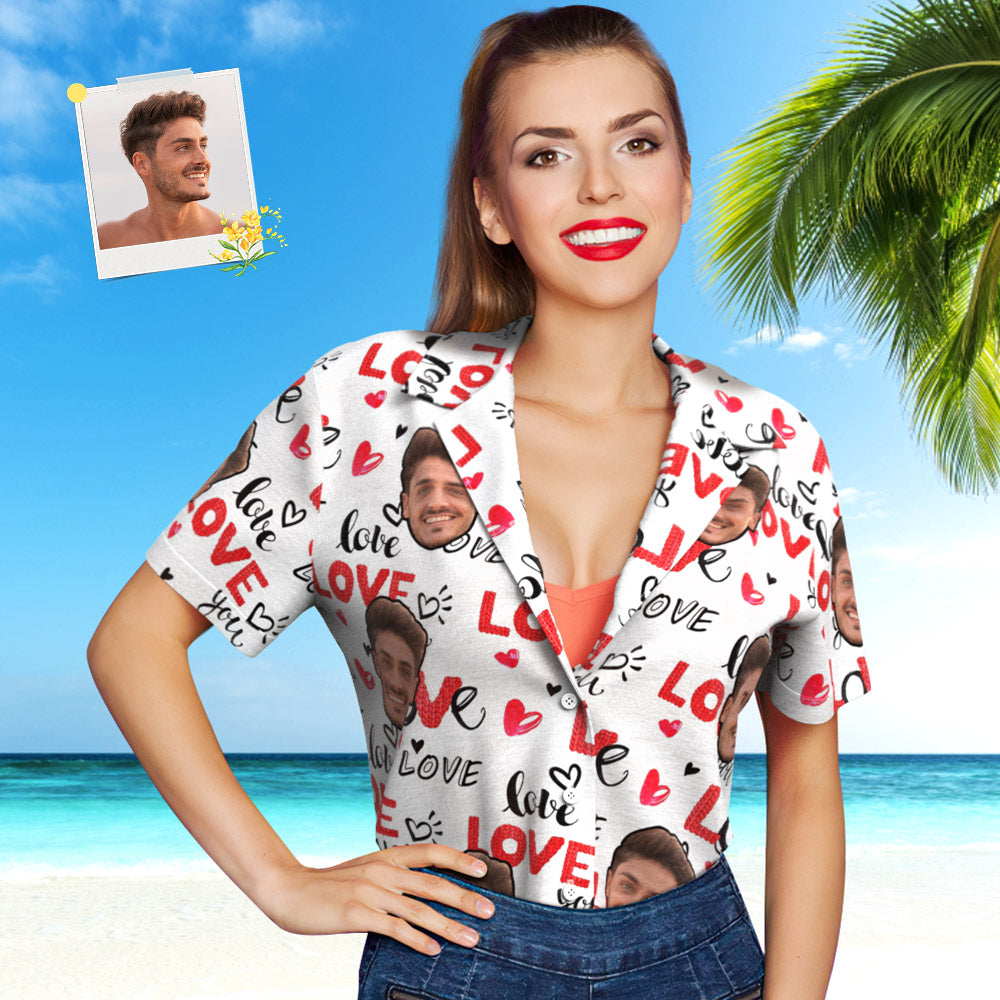 Custom Face Hawaiian Shirt for Women Personalised Women's White Photo Hawaiian Shirt - MyFacepajamasAU