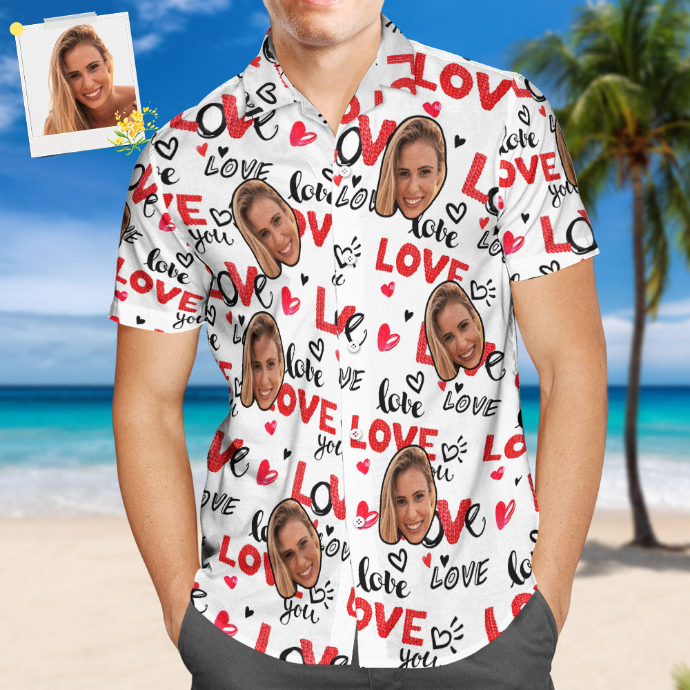 Custom Face Hawaiian Shirt For Men All Over Print Personalised White Shirt - MyFacepajamasAU