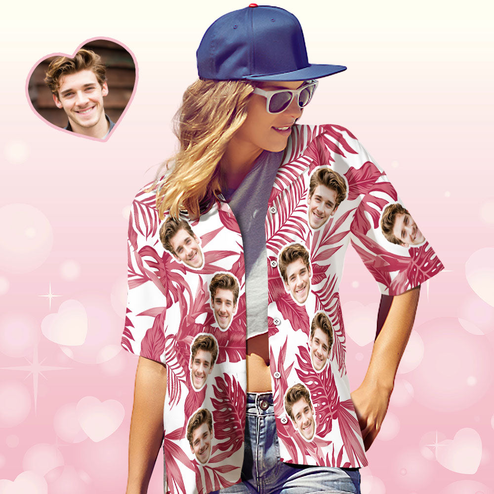 Custom Face Hawaiian Shirt Red Tropical Hibiscus Hawaiian Shirt Gift for Women - MyFacepajamasAU