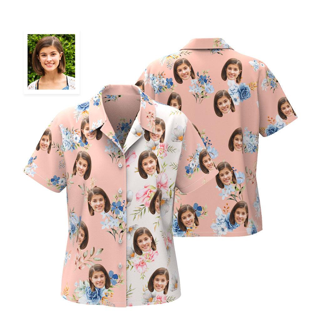 Custom Face Hawaiian Shirt For Women Patchwork Printing Shirt Valentine's Day Gifts For Her - MyFacepajamasAU