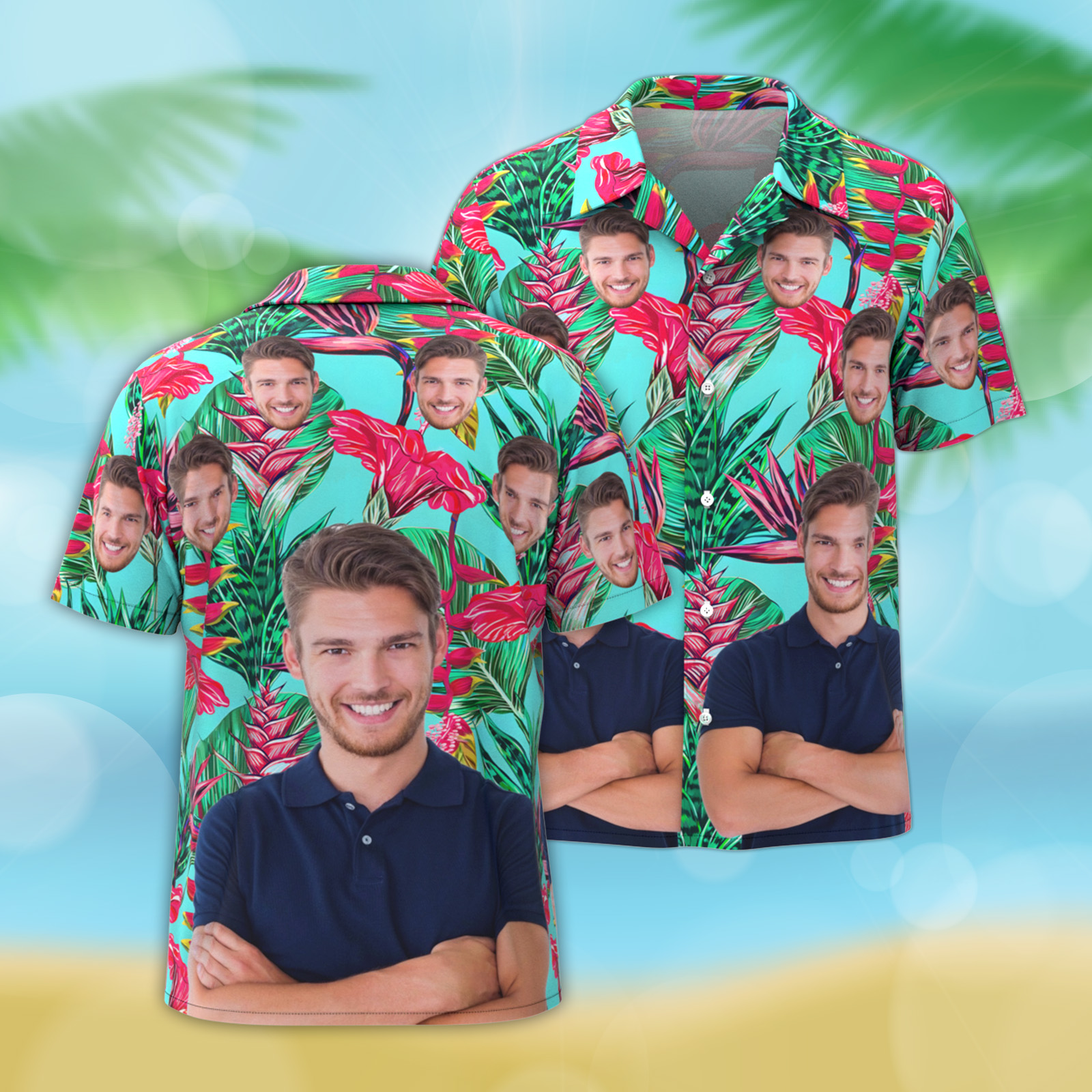 Custom Hawaiian Aloha Shirt For Men Custom Button-down Shirts With Hawaiian Flowers - MyFacepajamasAU