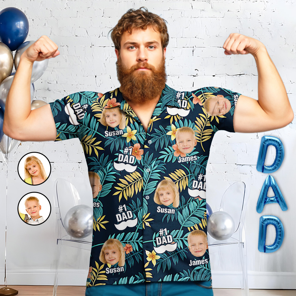 Custom Hawaiian Shirts Father's Day Button-Up Shirts with 1-3 Photos - MyFacepajamasAU