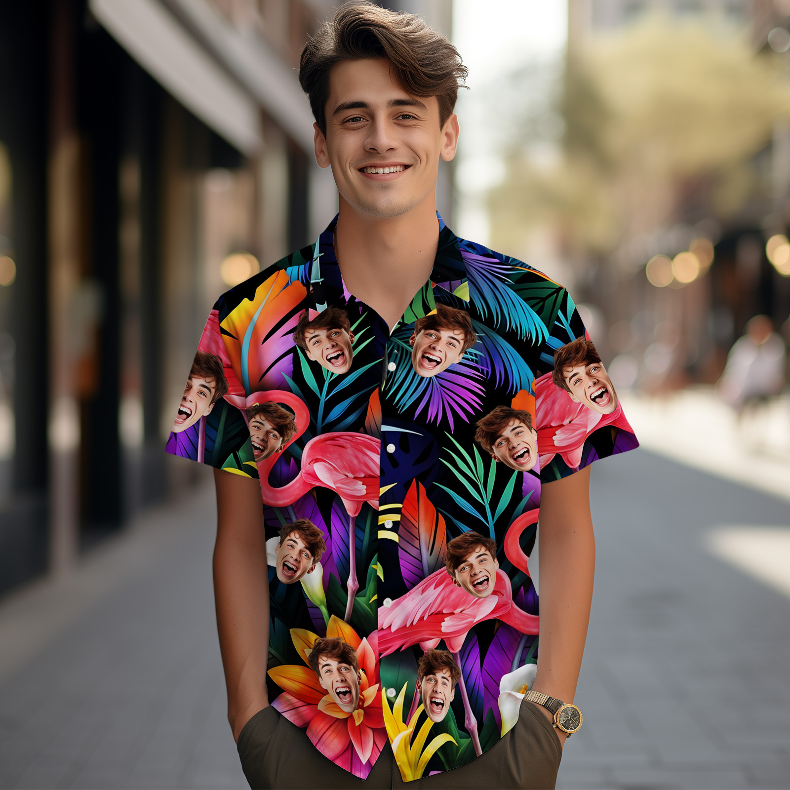 Custom Flamingo Floral Hawaiian Shirt Custom Face Shirt
