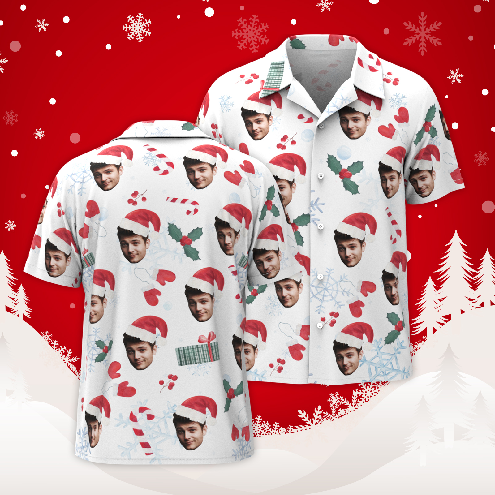 Custom Men's Christmas Scene Printed Shirts Personalized Christmas Vacation Hawaiian Shirt - MyFacepajamasAU