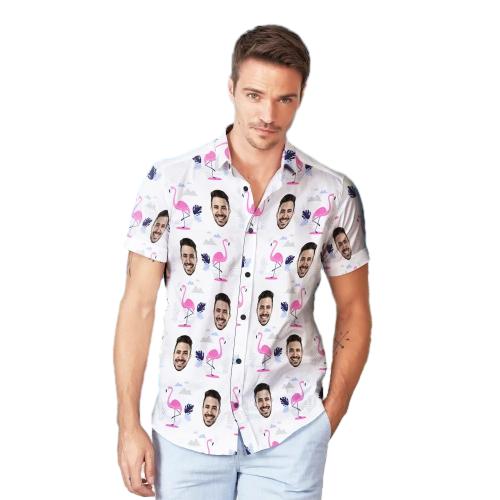 Custom Face Hawaiian Shirt And Beach Shorts Personalised Men's Photo Flamingo Print Vacation Party Gift