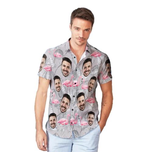 Custom Face Hawaiian Shirt And Beach Shorts Personalised Men's Photo Casual Resort Flamingo Print Vacation Party Gift