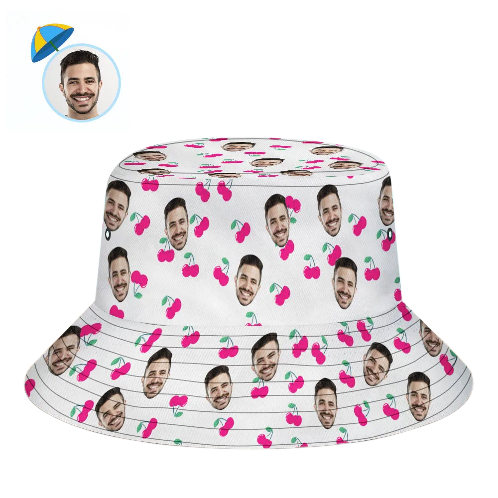 Custom Bucket Hat Unisex Face Bucket Hat Personalize Wide Brim Outdoor Summer Cap Hiking Beach Sports Hats Gift for Lover - Cherry