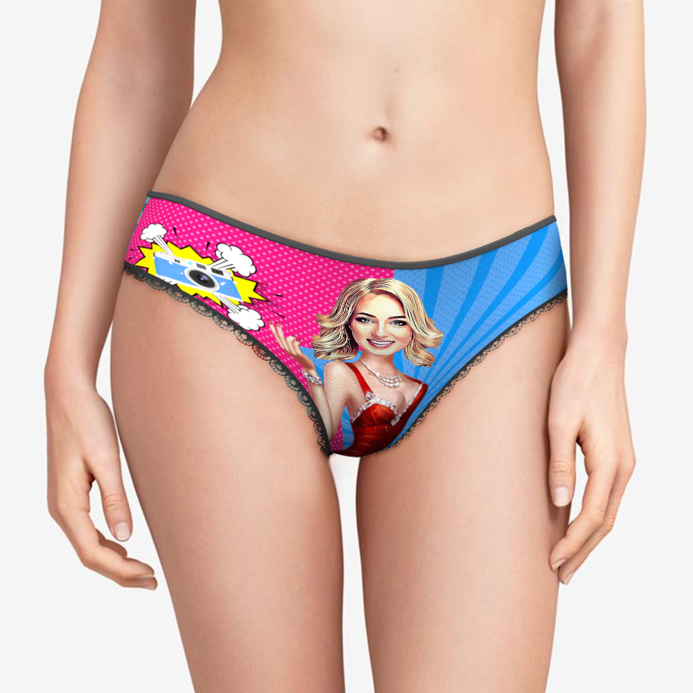 Custom Face Panties Personalised Cartoon-Style Lace Panties for Women
