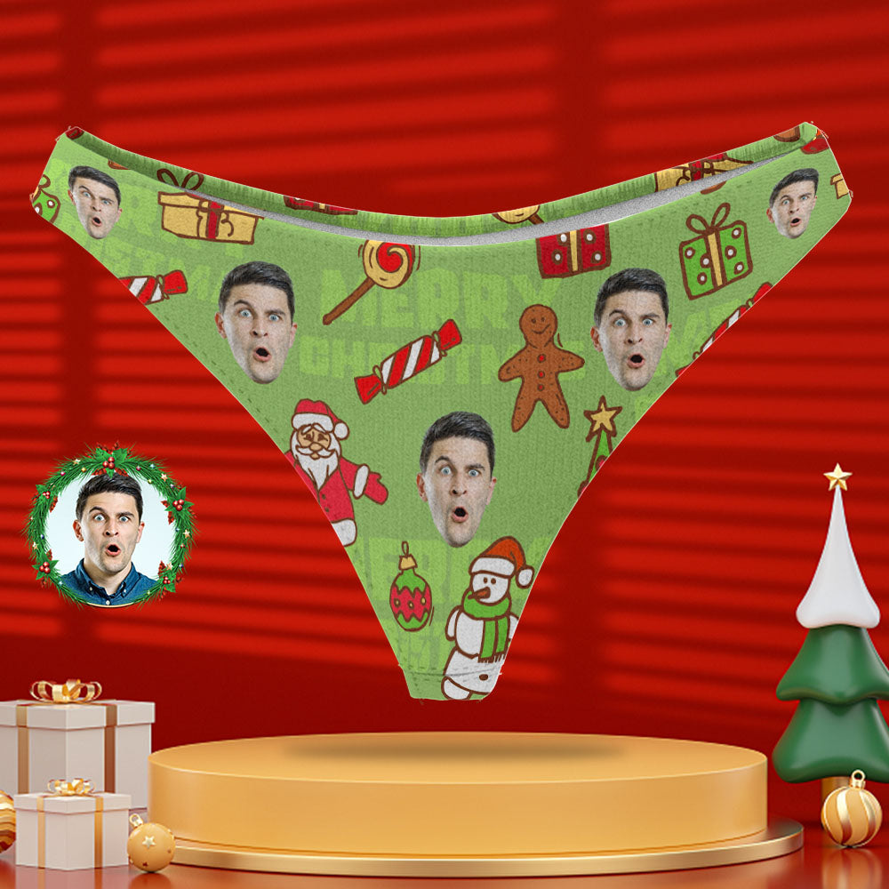 Custom Photo Panty Personalised Christmas Face Thong Panty for Women - MyFaceSocksAu