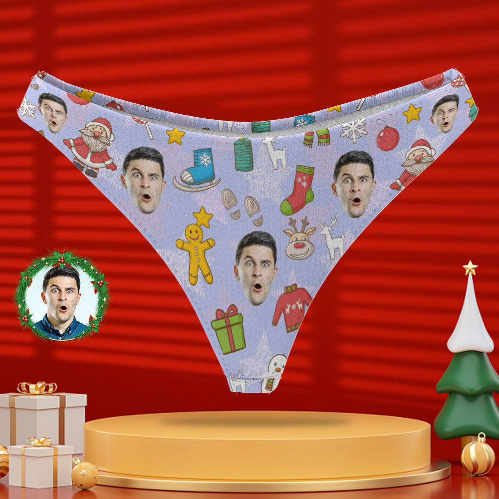 Custom Photo Panty Personalised Face Purple Thong Underwear Christmas Gifts for Women - MyFaceSocksAu