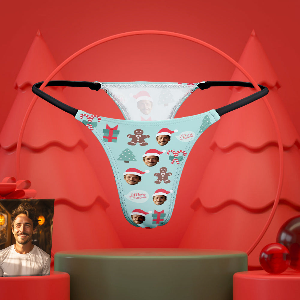 Custom Face Women's Tanga Thong Personalised Sexy Underwear Merry Christmas - MyFaceSocksAu