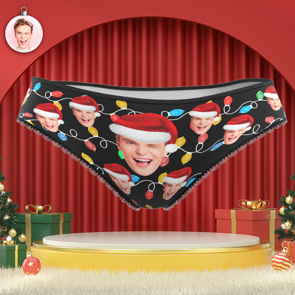 Custom Face Panties Personalised Photo Christmas Xmas Leds Lace Panties for Women