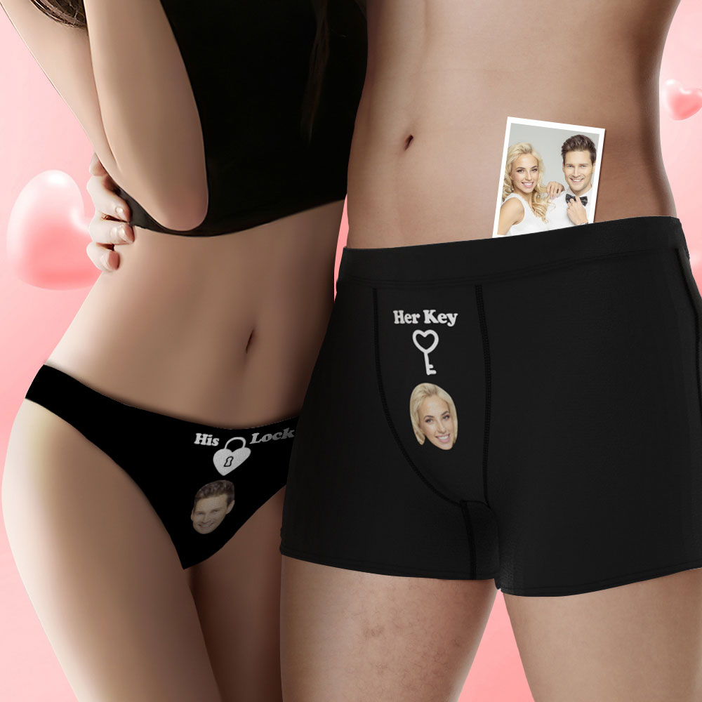 Custom Face Lock and Key Couple Underwear Personalised Underwear Valentine's Day Gift