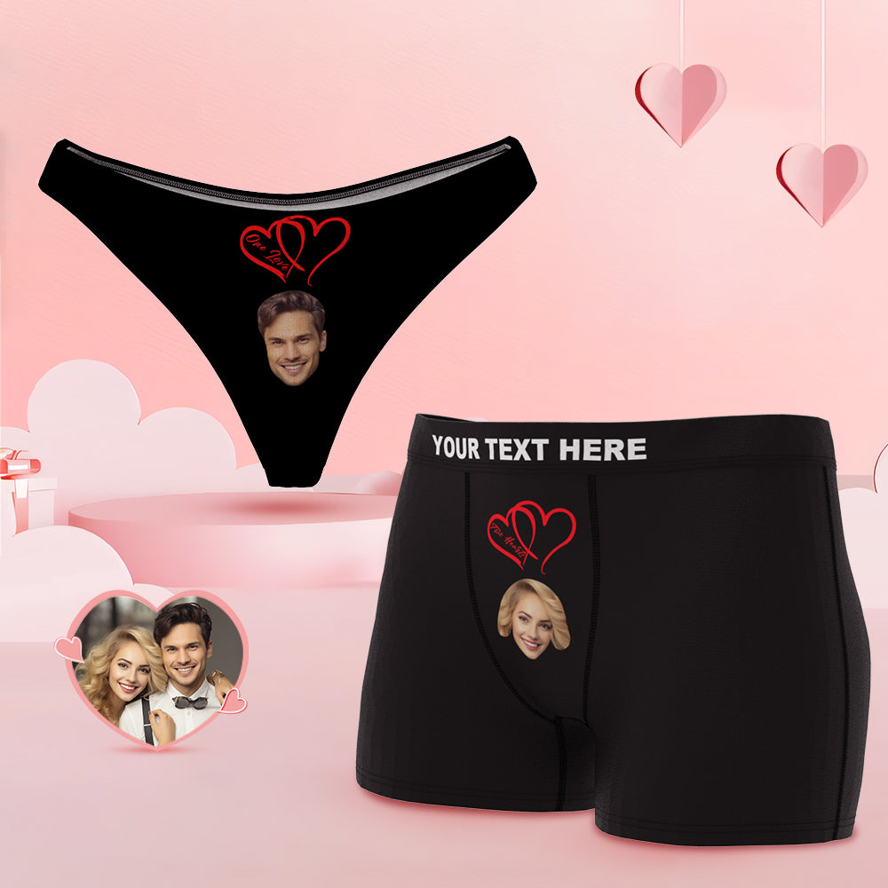Custom Face Couple Underwear Two Hearts One Love Personalised Underwear Valentine's Day Gift - MyFacepajamasAU