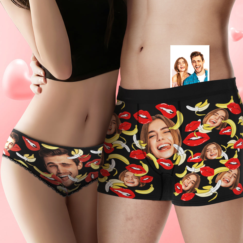 Custom Face Underwear Personalised Eat Banana Boxer Briefs and Panties Valentine's Day Gifts for Couple - MyFacepajamasAU