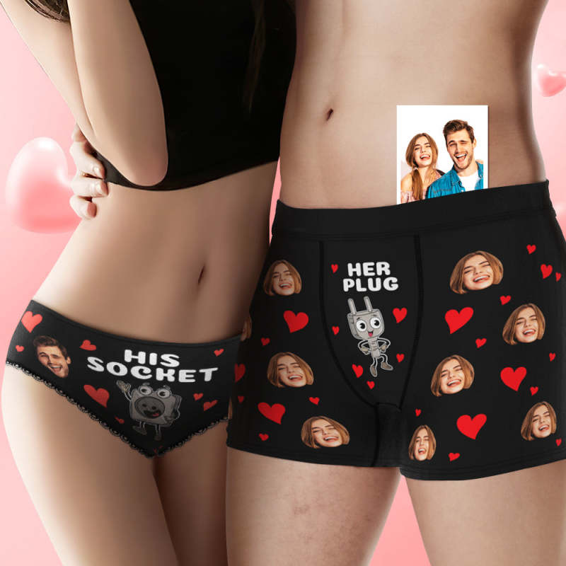 Custom Face Couple Underwear Personalised Boxer Briefs and Panties Val