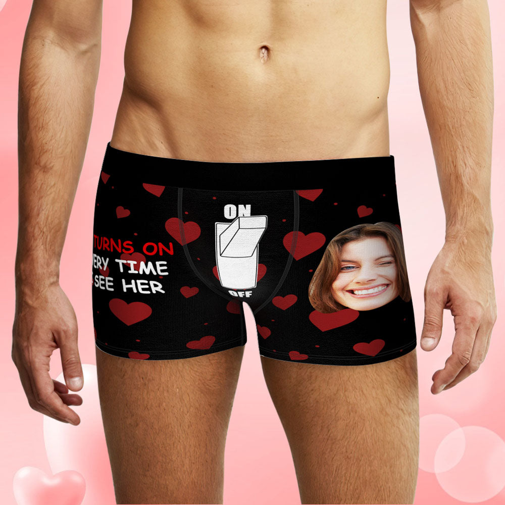 Custom Face Boxer Briefs Personalised Underwear IT TURNS ON EVERY TIME I SEE HER Valentine's Day Gifts for Him - MyFacepajamasAU