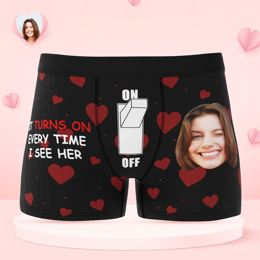 Custom Face Boxer Briefs Personalised Underwear IT TURNS ON EVERY TIME I SEE HER Valentine's Day Gifts for Him - MyFacepajamasAU