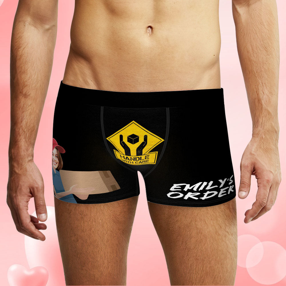 Custom Face Boxer Briefs Personalised Underwear HANDLE WITH CARE Valentine's Day Gifts for Him - MyFacepajamasAU