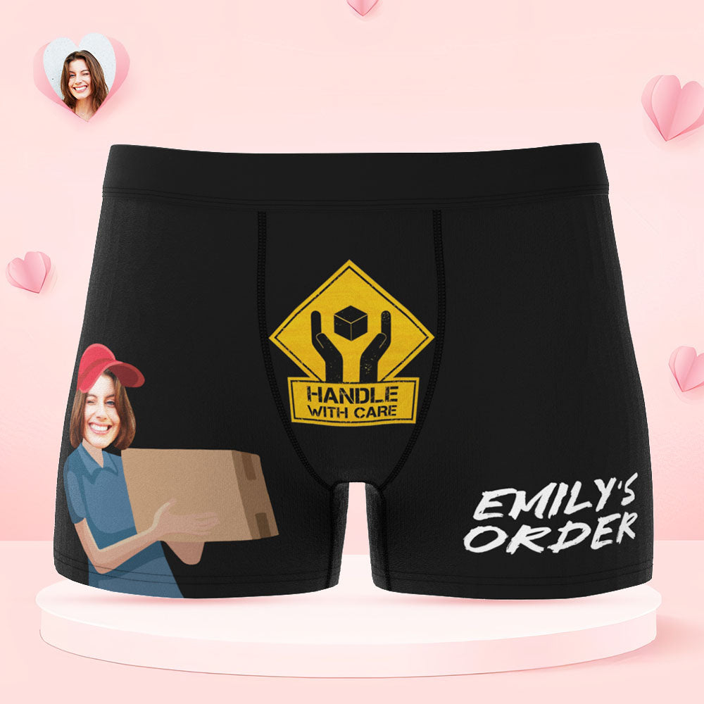 Custom Face Boxer Briefs Personalised Underwear HANDLE WITH CARE Valentine's Day Gifts for Him - MyFacepajamasAU