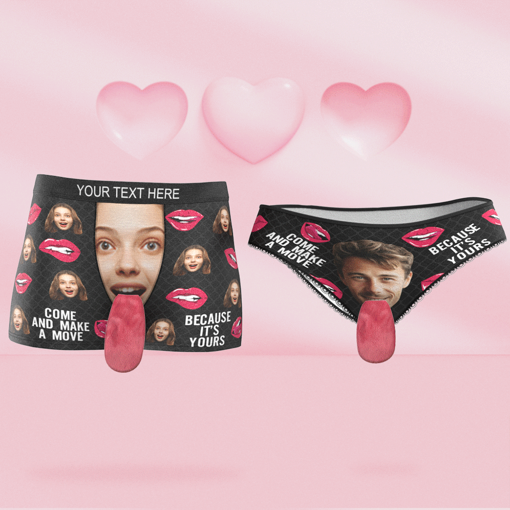 Custom Face Underwear Personalised Magnetic Tongue Underwear COME AND MAK A MOVE Valentine's Day Gifts for Couple - MyFacepajamasAU