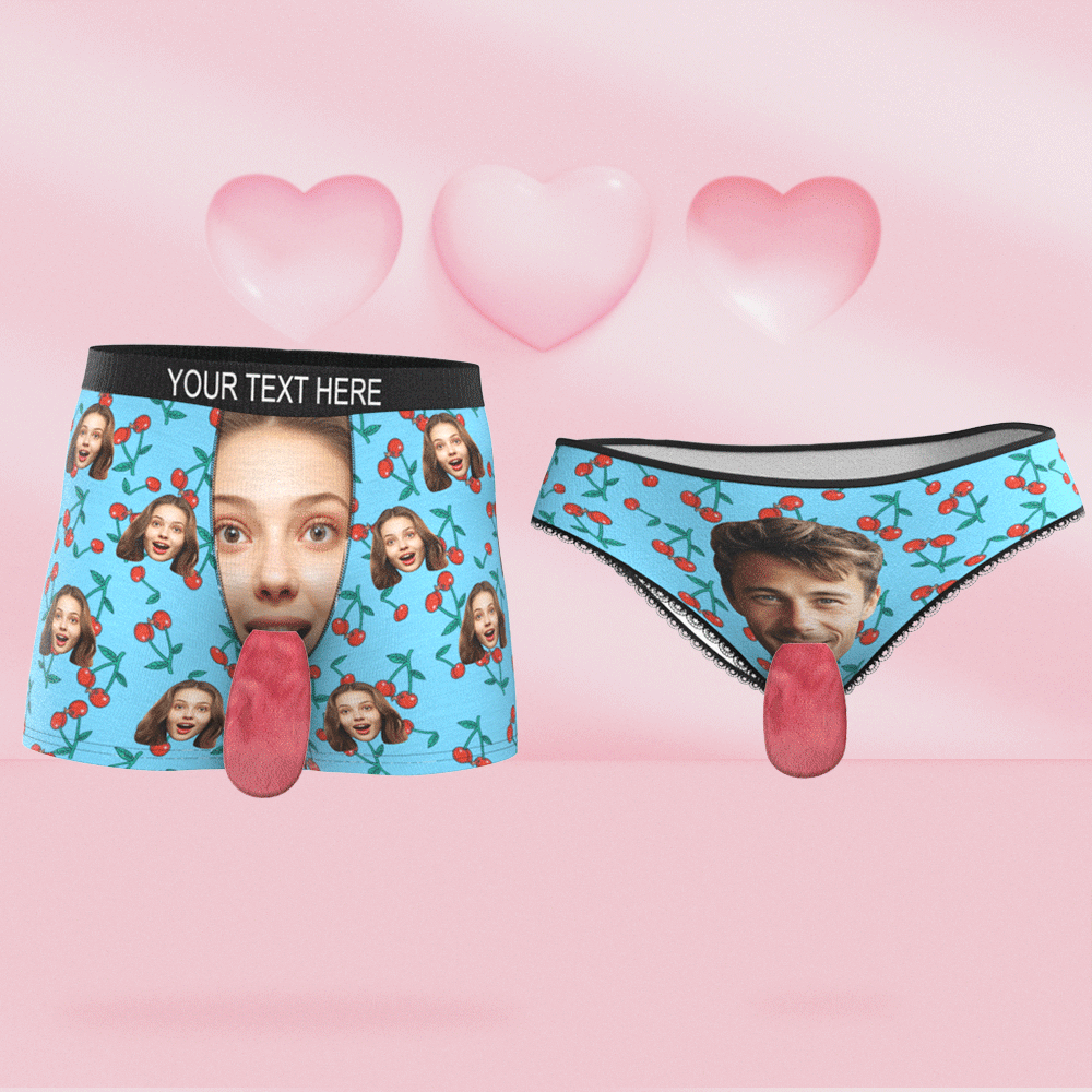 Custom Face Underwear Personalised Magnetic Tongue Underwear Cherry Valentine's Day Gifts for Couple - MyFacepajamasAU