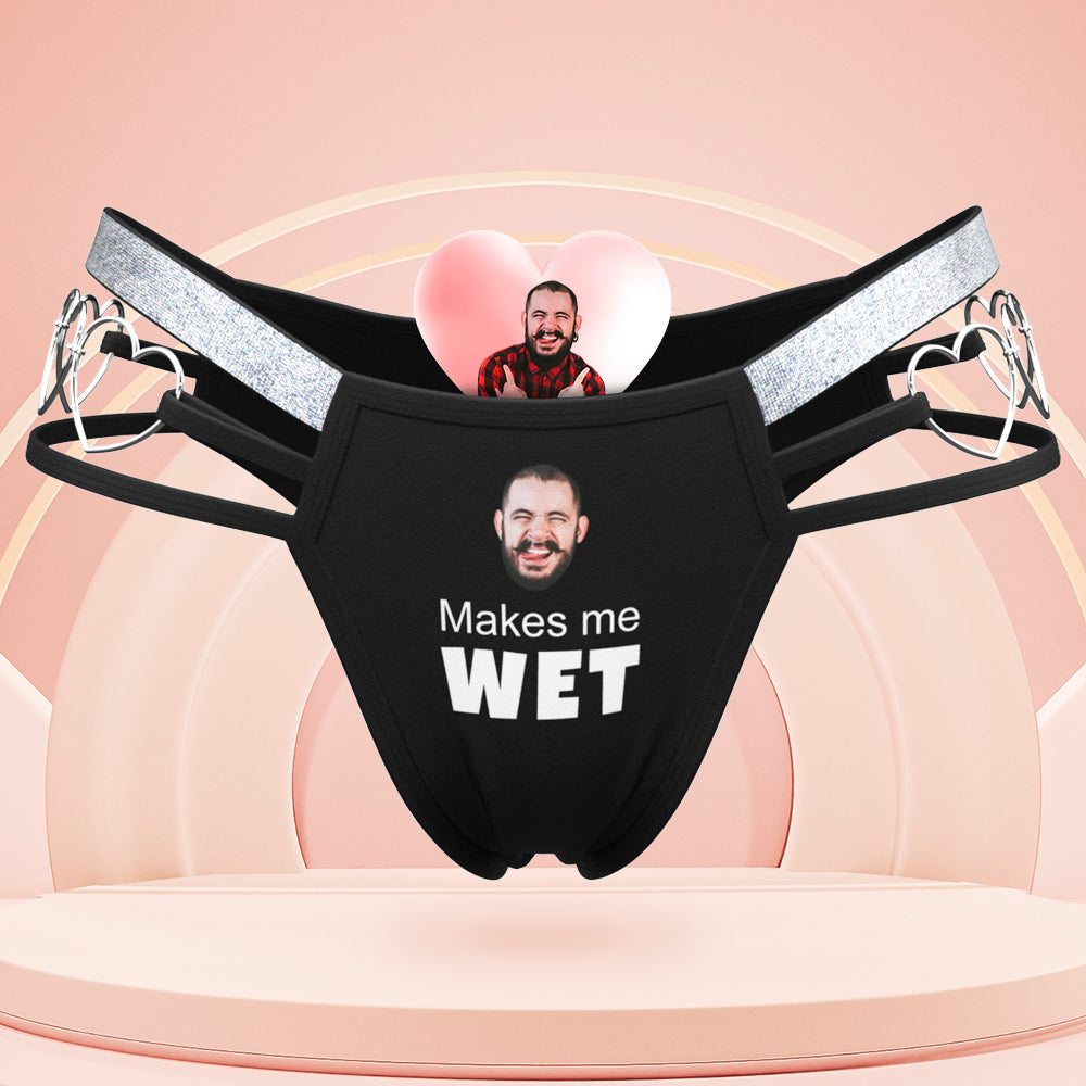Custom Face Glitter Tape Cut Out Ring Panty Personalized Makes Me Wet Thong Valentine's Day Gift - MyFacepajamasAU